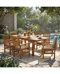 Clihome 7 Piece Acacia Wood Outdoor Dining Set, Expandable Dining Table with 6 Cushioned Chairs