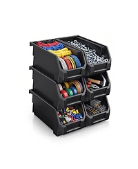 Sorbus Medium Open Front Stackable Garage Storage Bin - Heavy Duty Plastic Organizer Tote for Tools, Hardware and Shelving