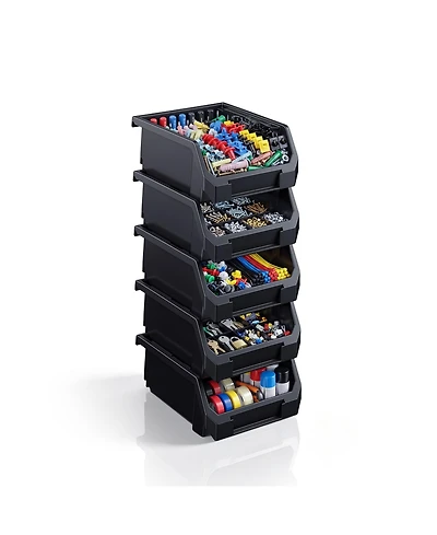 Sorbus Small Open Front Stackable Garage Storage Bin - Heavy Duty Plastic Organizer Tote for Tools, Hardware and Shelving