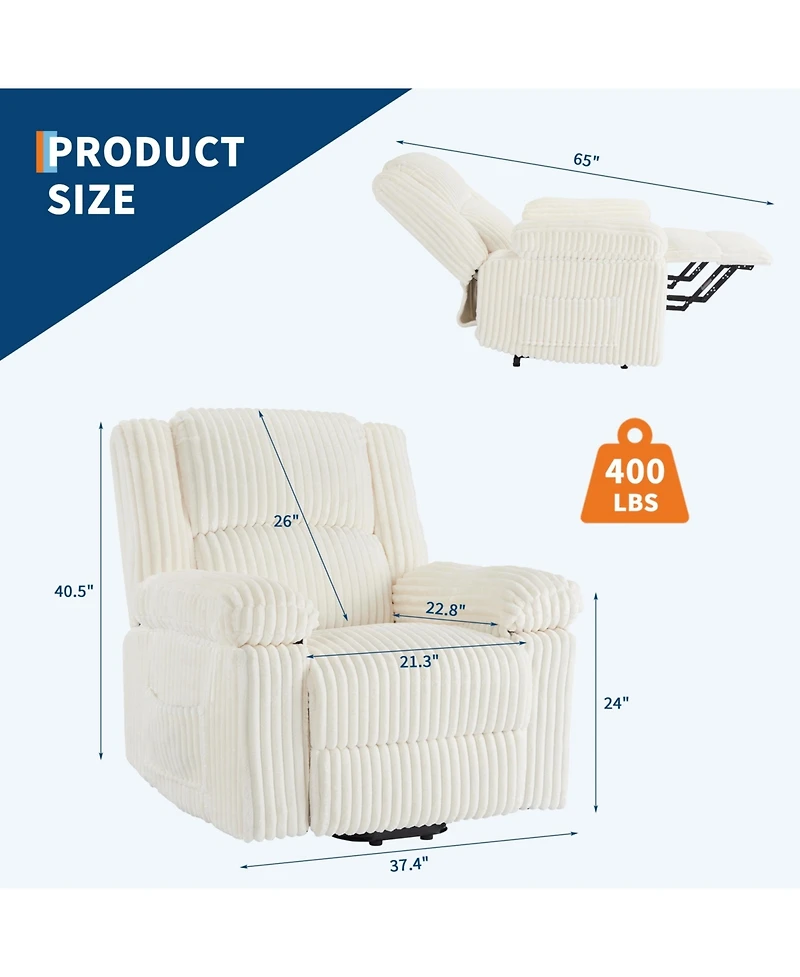 homfan Manual Recliner Chair with Pillow Top Arms and Side Pocket, 330 lb Capacity