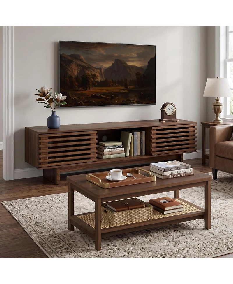 homfan Living Room Table Sets of 2, Includes Tv Stand Storage Cabinet for Tv, Farmhouse Coffee Table with Storage Shelf for Bedroom