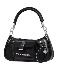 True Religion Women's Moto Shoulder Bag with Lock Pocket Charm – Convertible and Crossbody Purse