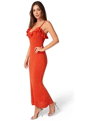 Bebe Women's Sequin Crochet Ruffle Neck Gown