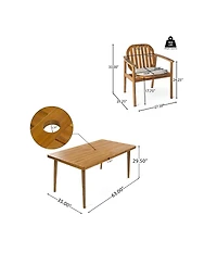 Asagikoiai 7-Piece Outdoor Dining Set, Acacia Wood Table with Umbrella Hole and 6 Chairs