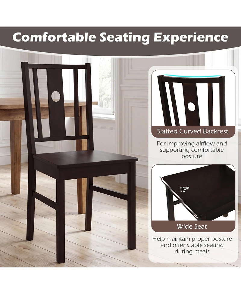 Gymax Dining Chairs Set of 2 Solid Rubber Wood Kitchen Chair With Slatted Curved Backrest