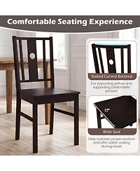 Gymax Dining Chairs Set of 2 Solid Rubber Wood Kitchen Chair With Slatted Curved Backrest