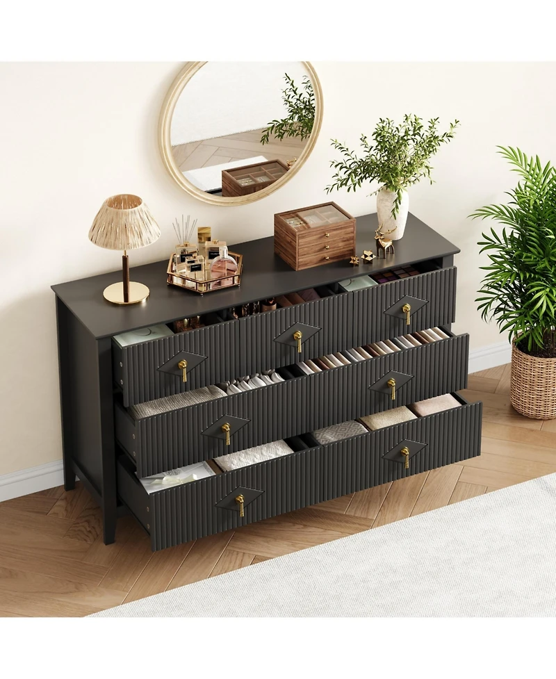 homfan Modern Fluted 7-Drawer Dresser, 54" Wide Wood Chest, Bedroom Storage Organizer Cabinet, Metal Handles, Versatile for Living Room, Hallway