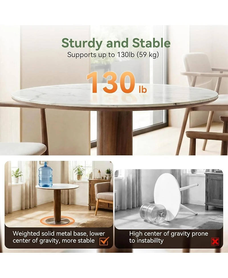 Tribesigns 31.5" Solid Wood Dining Table, Round Dinner Table with Sintered Stone Top and Steel Pedestal, Mid Century Modern Bistro Table