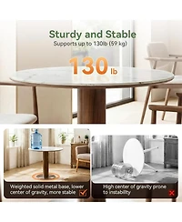 Tribesigns 31.5" Solid Wood Dining Table, Round Dinner Table with Sintered Stone Top and Steel Pedestal, Mid Century Modern Bistro Table