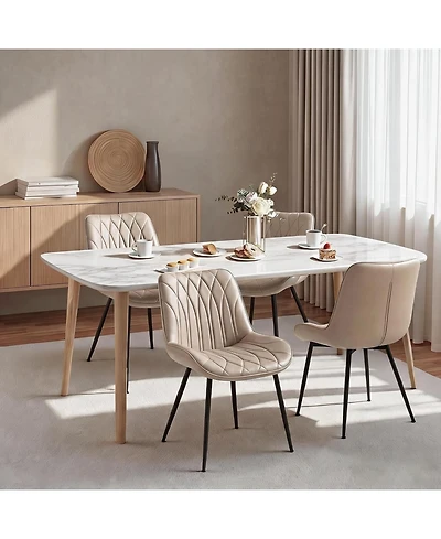 homfan Set of 4 Faux Leather Dining Chairs with Thick Cushions and Metal Legs, Modern Upholstered Kitchen Chairs