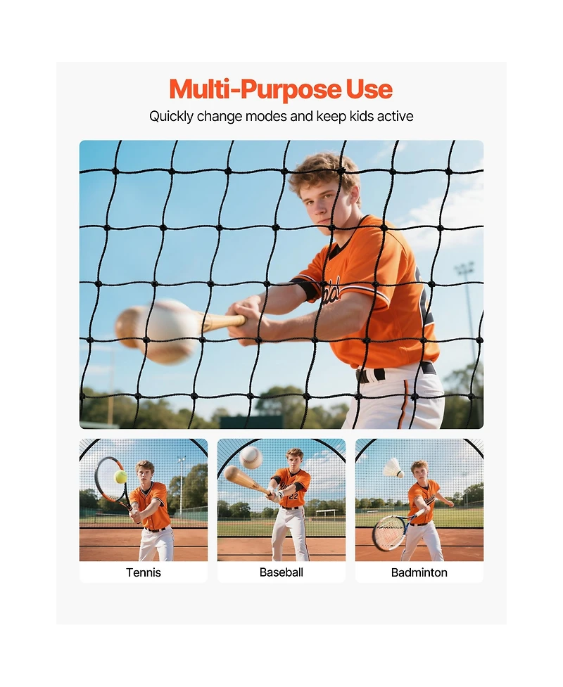 Freestanding Baseball Batting Cage, 19.9 x 12 x 8.2 ft Steel Frame Net with Pitching Machine Opening