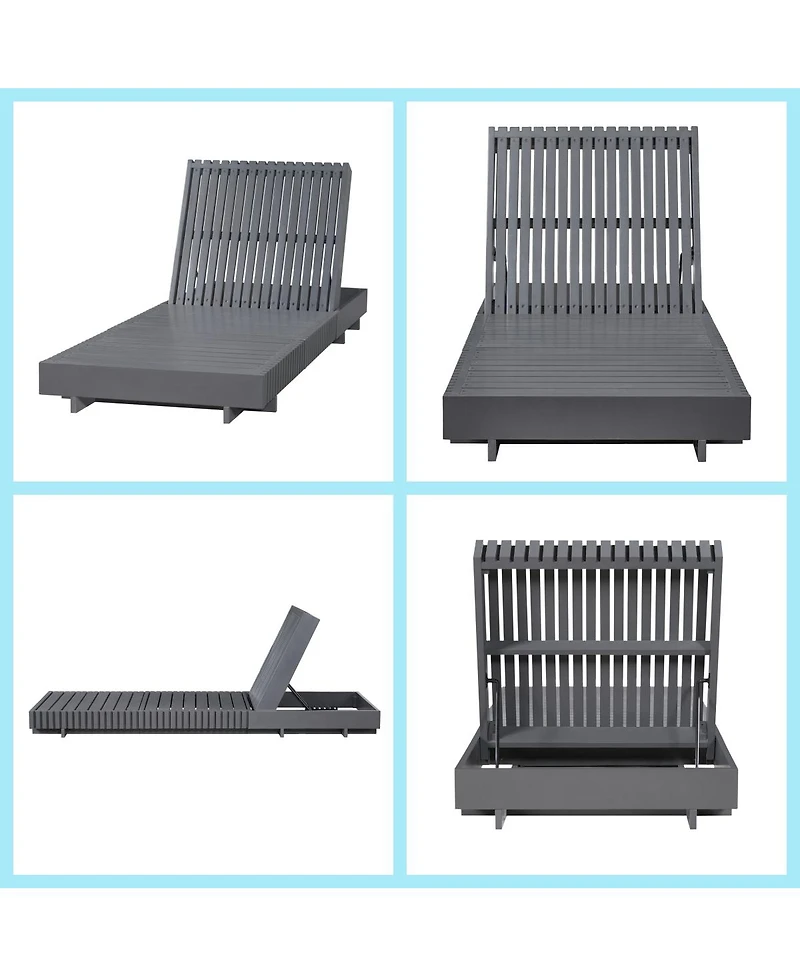 Asagikoiai Acacia Wood Outdoor Chaise Lounge, Adjustable Patio Sun Lounger with 3-Fold Cushion