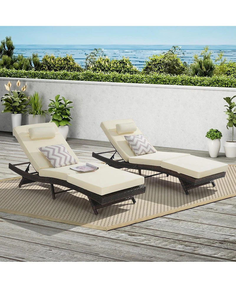 Asagikoiai Set of 2 Wicker Outdoor Chaise Lounge Chair with Cushions, Adjustable Patio Lounger