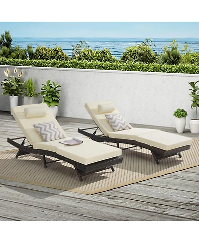 Asagikoiai Set of 2 Wicker Outdoor Chaise Lounge Chair with Cushions, Adjustable Patio Lounger