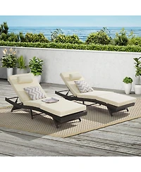 Asagikoiai Set of 2 Wicker Outdoor Chaise Lounge Chair with Cushions, Adjustable Patio Lounger
