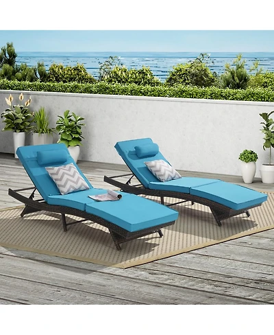 Asagikoiai Set of 2 Wicker Outdoor Chaise Lounge Chair with Cushions, Adjustable Patio Lounger
