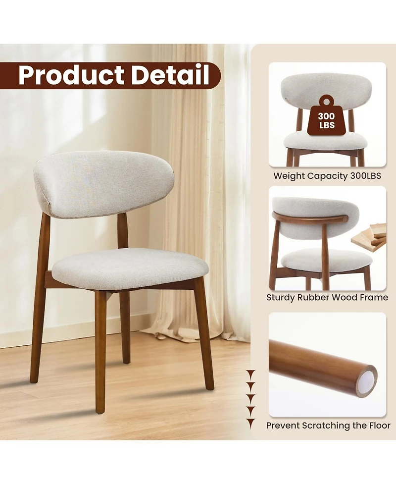homfan Wooden Dining Chairs Set of 6, Mid Century Modern Fabric Upholstered Dining Room Chair, Farmhouse Kitchen Side Chairs with Wood Legs