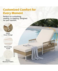 Asagikoiai Patio Pe Rattan Lounge Chair, 6-Position Adjustable Recliner with Cushion for Poolside