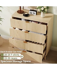 homfan 2 Set of Modern Closet Fluted Wood 4 Drawer Dressers for Bedroom Living Room Hallway Closet