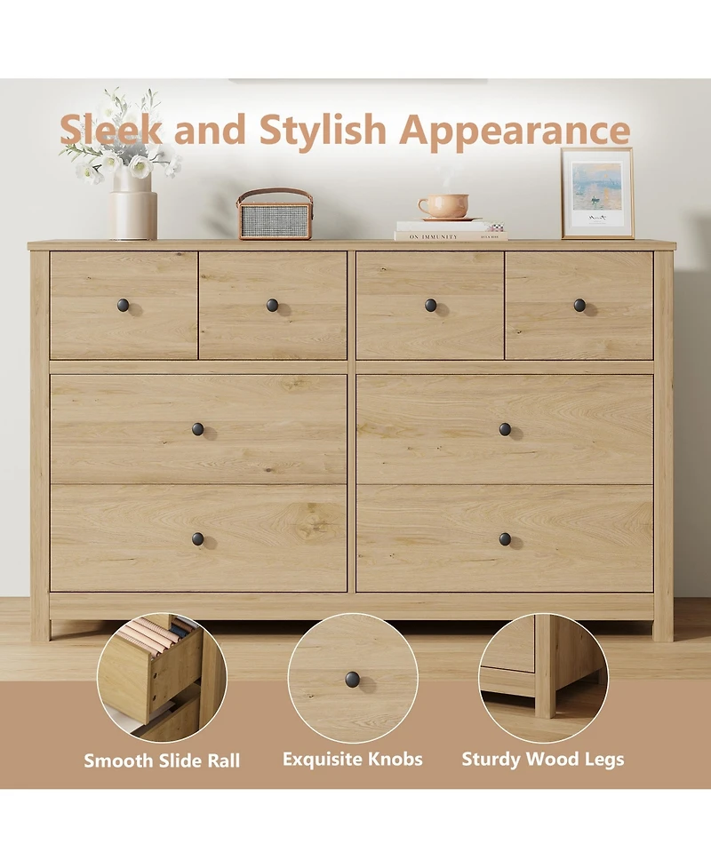 homfan Modern 8 Drawer Bedside Table, Spacious Wooden Storage Chest for Bedroom or Home Office, Elegant Design, Large Capacity