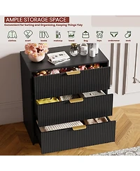 homfan 30" Tall 3 Drawer Fluted Chest with Metal Handles, Modern Multi-Function Organizer for Bedroom, Living Room, Entryway, Hallway