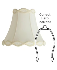 Springcrest Cream Scalloped Gallery Medium Bell Lamp Shade 7" Top x 14" Bottom x 12.5" High (Spider) Replacement with Harp and Finial