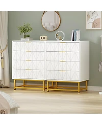 homfan Modern Wide Storage 4 Drawer Dresser Chest, Sturdy Wood Cabinet with Metal Legs, Bedroom and Living Room Furniture, Tall Organizer for Hallway