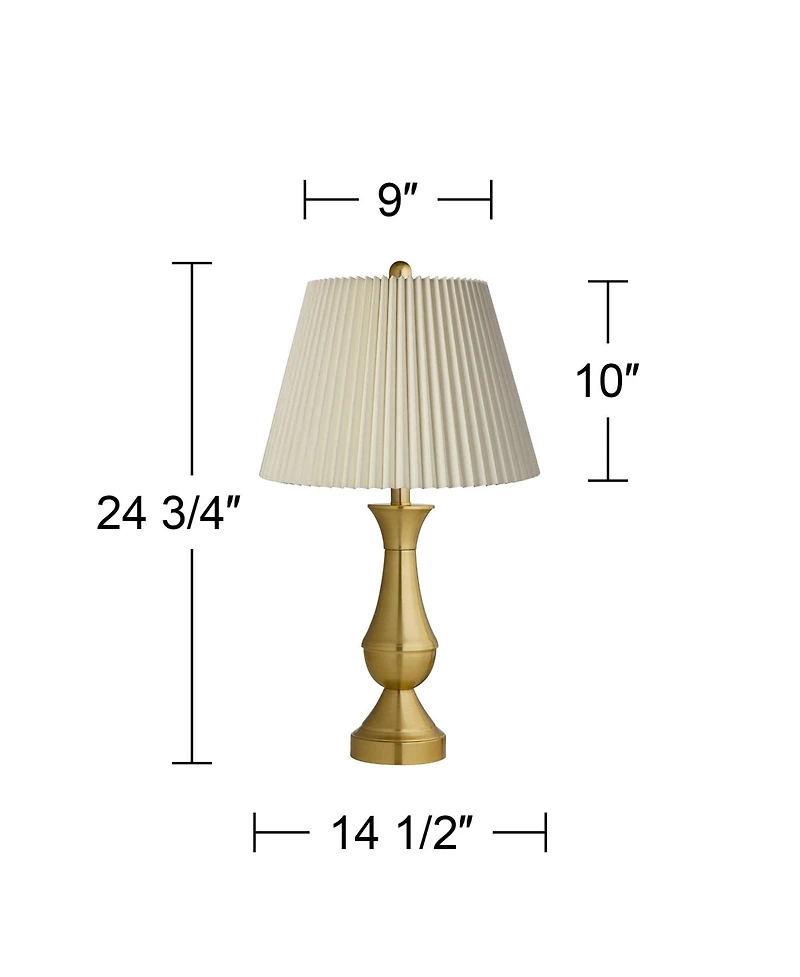 Regency Hill Becky Traditional Table Lamps 24 3/4" High Set of 2 Antique Brass Metal Linen Pleat Shade for Bedroom Living Room Bedside Office