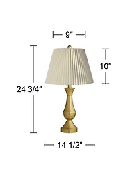 Regency Hill Becky Traditional Table Lamps 24 3/4" High Set of 2 Antique Brass Metal Linen Pleat Shade for Bedroom Living Room Bedside Office
