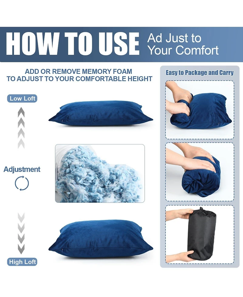 Piscifun 2 Pack Shredded Memory Foam Camping Travel Pillow Set With Waterproof Storage Bag Portable Outdoor Gear