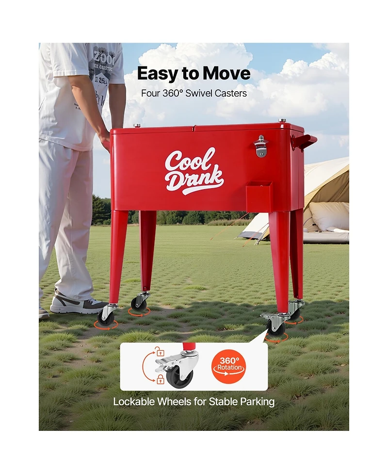 Sevorley Rolling Ice Chest Cart, 80 qt, Bottle Opener, Holds 110 Cans