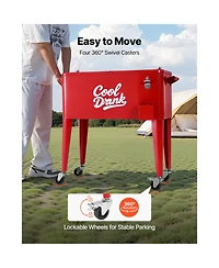 Sevorley Rolling Ice Chest Cart, 80 qt, Bottle Opener, Holds 110 Cans