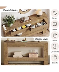 Tribesigns 63-Inch Console Table with 2 Hidden Drawers, Farmhouse Wooden Sofa Table with Storage Shelf for Living Room, Entryway, Hallway, Entrance