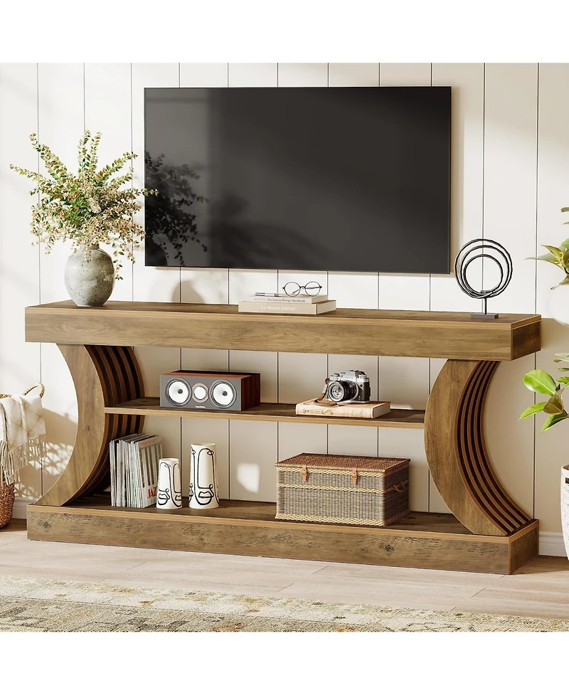 Tribesigns 70.9" Long Farmhouse Entryway Console Table: 3-tier wooden couch table with storage.For entry, hallway,foyer,living room.