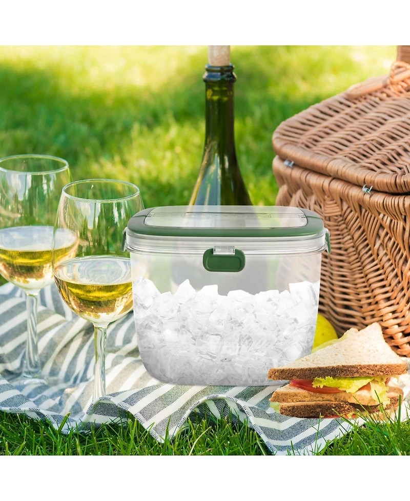 Piscifun 5L Portable Plastic Ice Bucket with Lid Tongs Handle for Party Barbeque Camping