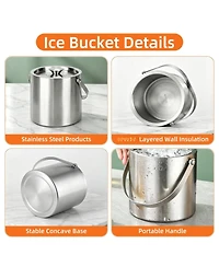 Piscifun 3L Double Wall Stainless Steel Ice Bucket with Lid Scoop Tongs Handle Insulated Container for Parties Bar Camping