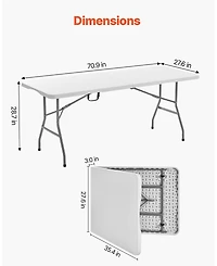 Sevorley 6 feet Fold-in-Half Utility Table with Carry Handle, Heavy Duty Plastic Folding Table, 330 lb Capacity