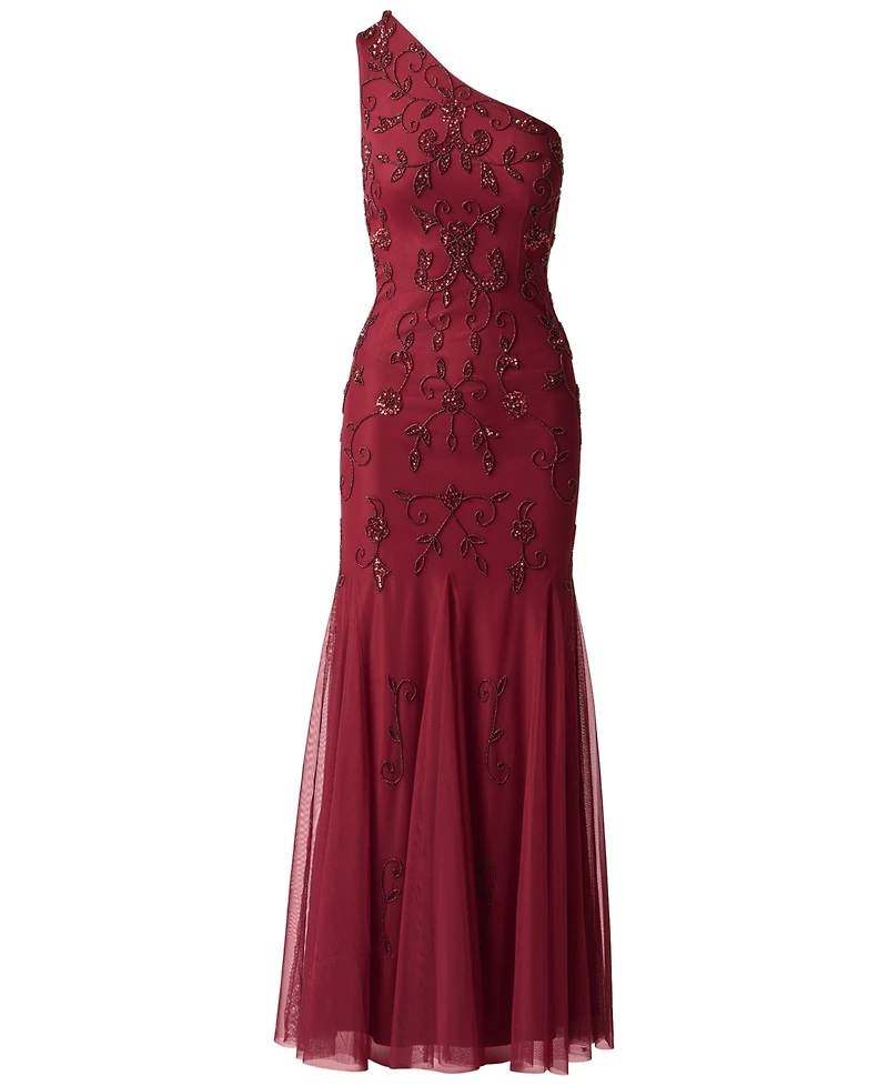 Adrianna Papell Women's One-Shoulder Beaded Godet Gown