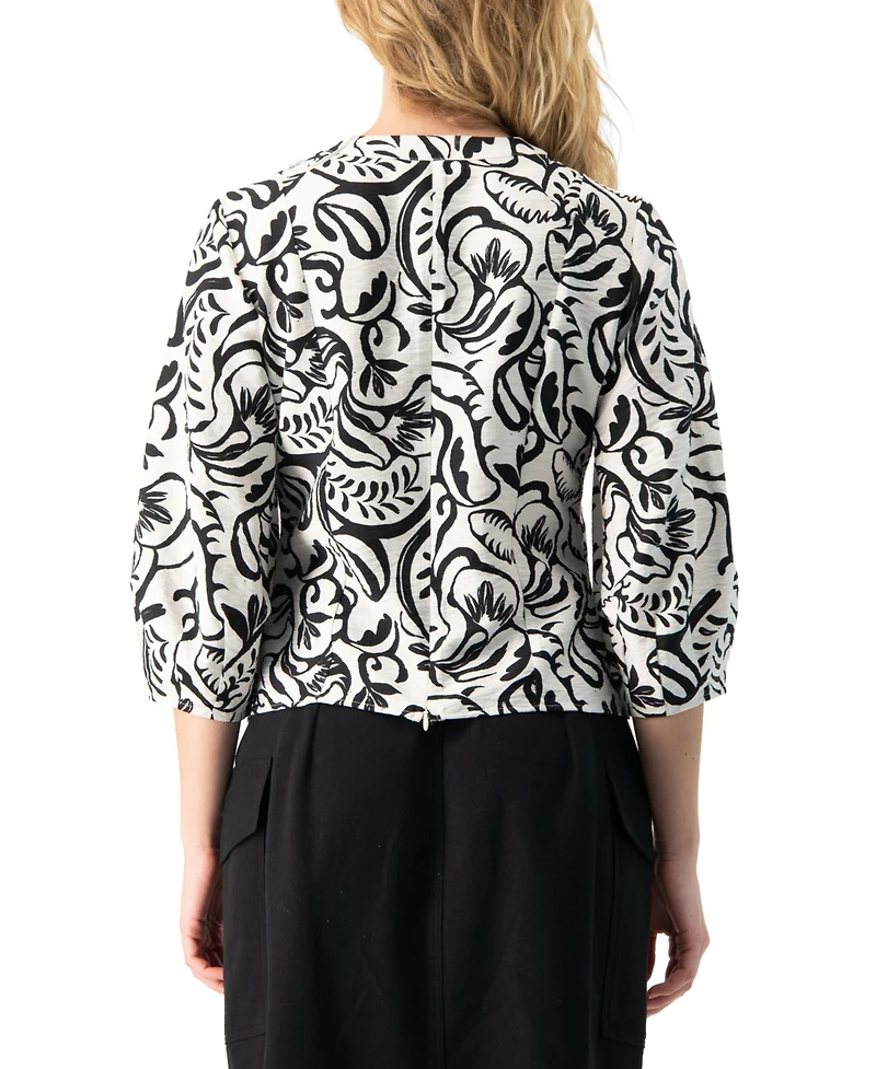 Ivonne Women's Graphic Brushstroke Floral Woven V-Neck Blouse