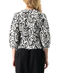Ivonne Women's Graphic Brushstroke Floral Woven V-Neck Blouse