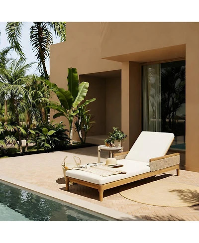 Asagikoiai Acacia Wood Outdoor Chaise Lounge, 4-Position Adjustable Patio Daybed