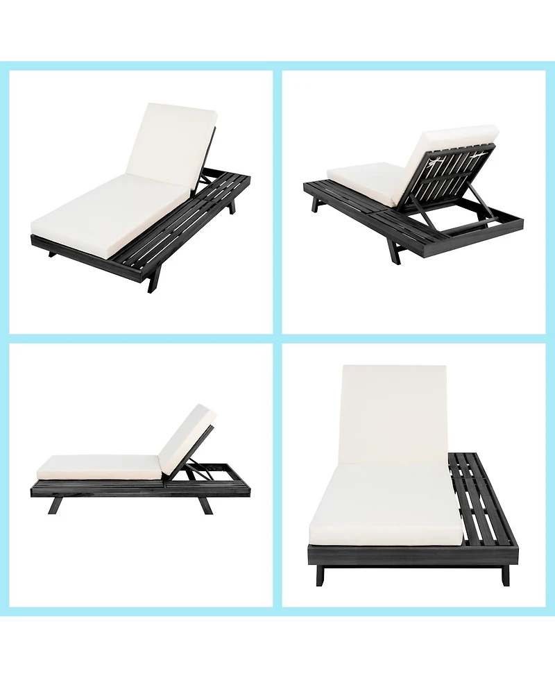 Asagikoiai Acacia Wood Chaise Lounge, Adjustable Outdoor Recliner with Water-Resistant Cushion