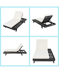 Asagikoiai Acacia Wood Chaise Lounge, Adjustable Outdoor Recliner with Water-Resistant Cushion