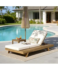 Asagikoiai Acacia Wood Outdoor Chaise Lounge with Adjustable Back and Cushion