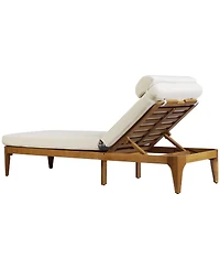 Asagikoiai Set of 2 Acacia Wood Outdoor Chaise Lounges, 4-Position Recliner with Cushions