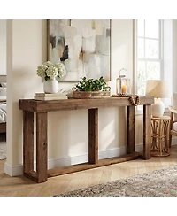 Tribesigns 63-Inch Solid Wood Console Table, Farmhouse Entryway Table with Storage, Narrow Skinny Sofa Table