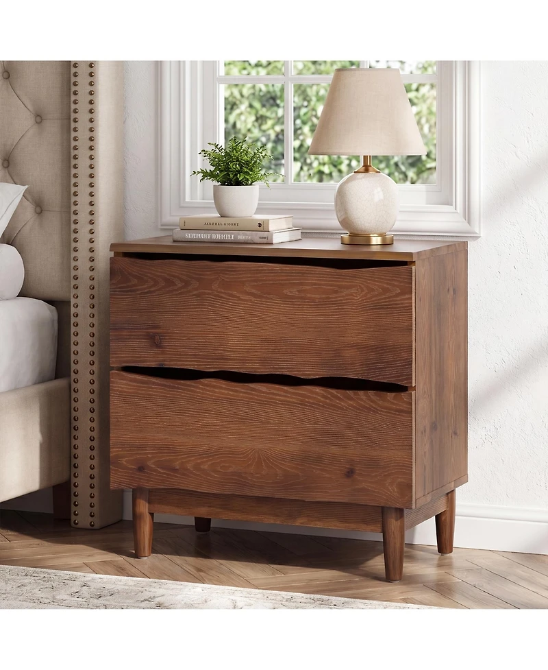 Tribesigns 2-Drawer Live-Edge Solid Wood Nightstand Set of 2, Mid-Century Modern Bedside Table with Storage, End Table