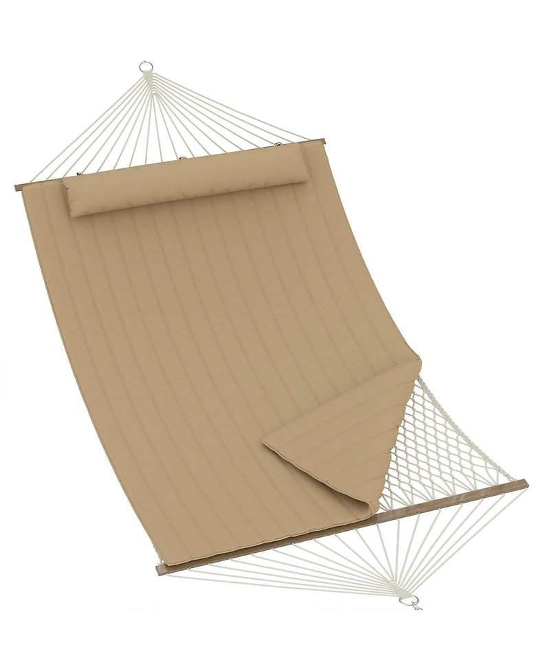 homfan 12FEET Double Spreader Bar Hammock – Quilted Outdoor, Detachable Pillow, Side Pockets and Carabiners, 450LBS for Patio or Yard