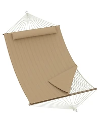 homfan 12FEET Double Spreader Bar Hammock – Quilted Outdoor, Detachable Pillow, Side Pockets and Carabiners, 450LBS for Patio or Yard
