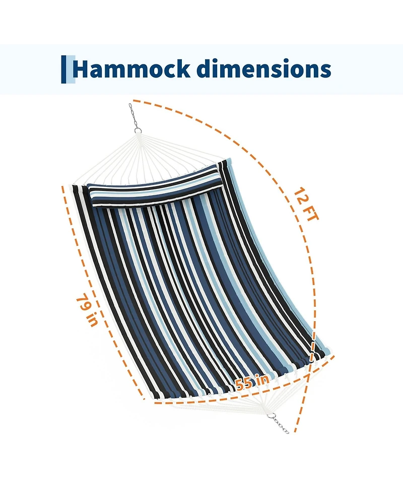 homfan 2 Person Cotton Rope Hammock Stripes, Polyester Pad, No Stand, 2-in-1 for Patio, Backyard, Garden or Beach